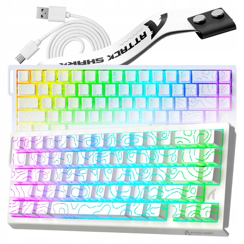 Biała klawiatura magnetyczna Attack Shark X68 HE z podświetleniem RGB.